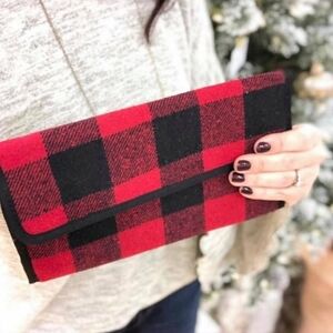 Keep Collective Buffalo Plaid Jewelry Roll, Red and Black, NWT!